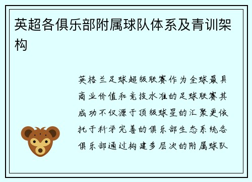 英超各俱乐部附属球队体系及青训架构